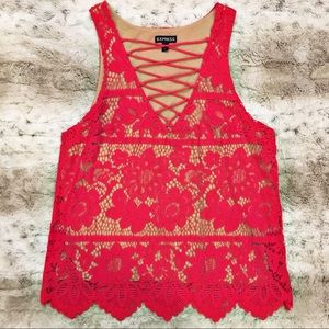 EUC Express Red Lace Top